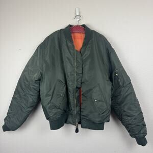 Vintage S.E.I Reversible Military MA-1 Nylon Bomber Jacket Green Orange XXXL